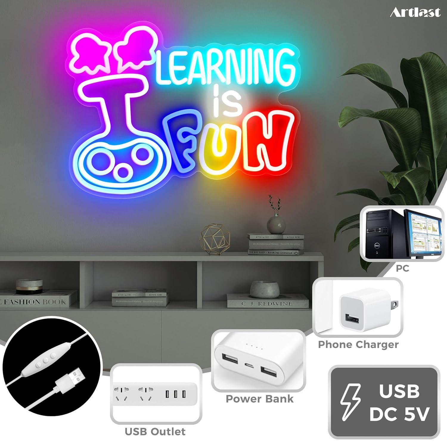 Learning Is Fun Neon Sign USB  - Kids Education Motivation 评论和价格